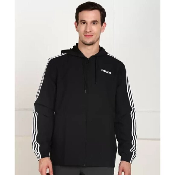 Adidas Activewear Jackets Men's Medium Black & White Essentials 3-Stripes Woven - Picture 1 of 8